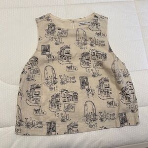 Abercrombie & Fitch Beige Tank Top with Black Scenic Sketch